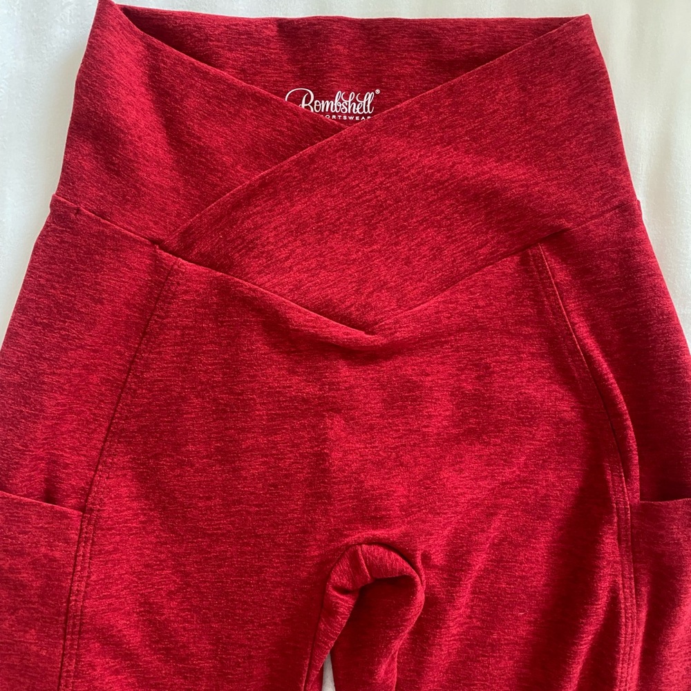 Bombshell Sportswear Red Contour V Waist Leggings with Side Pockets - Picture 7 of 10